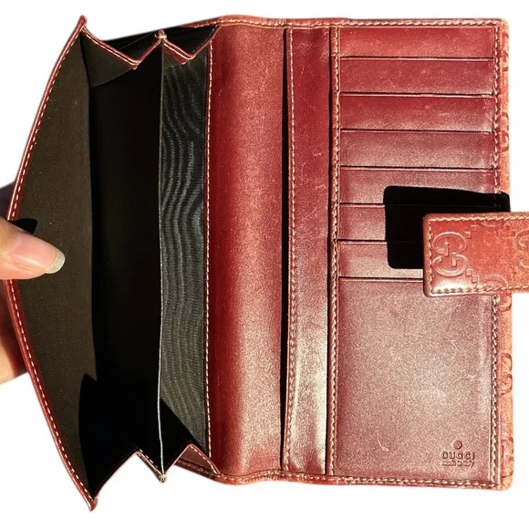 Authentic Gucci - Guccissima Maroon/Brick double snap long leather wallet - Picture 7 of 11